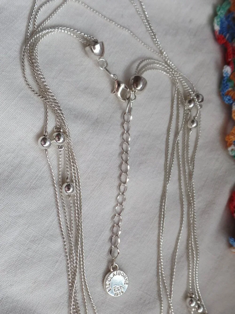 Liz Claiborne Silver Tone Bead Station 3 Stand Necklace - Picture 5 of 5